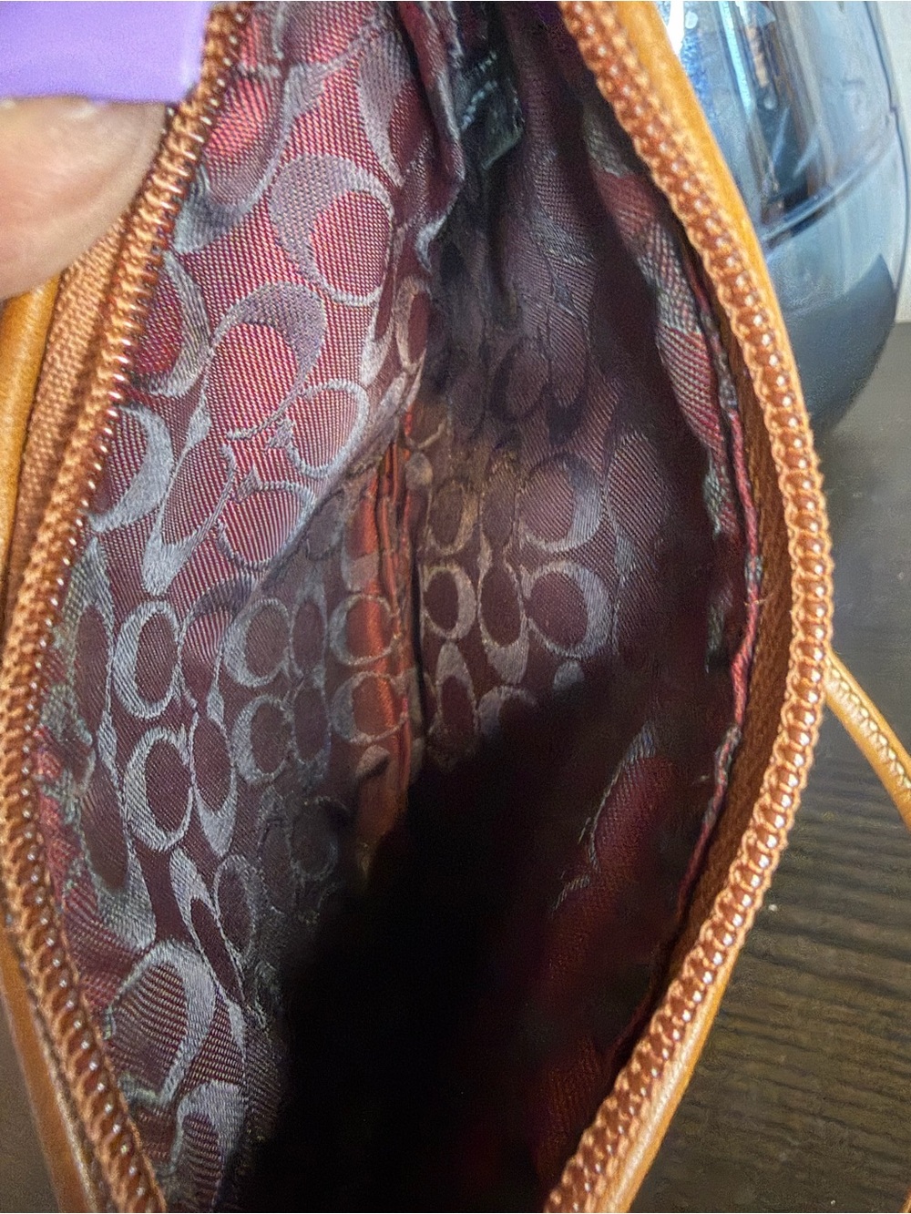 Coach Denim Wristlet with Tan Leather and Red Stripe Y2K - Picture 7 of 10